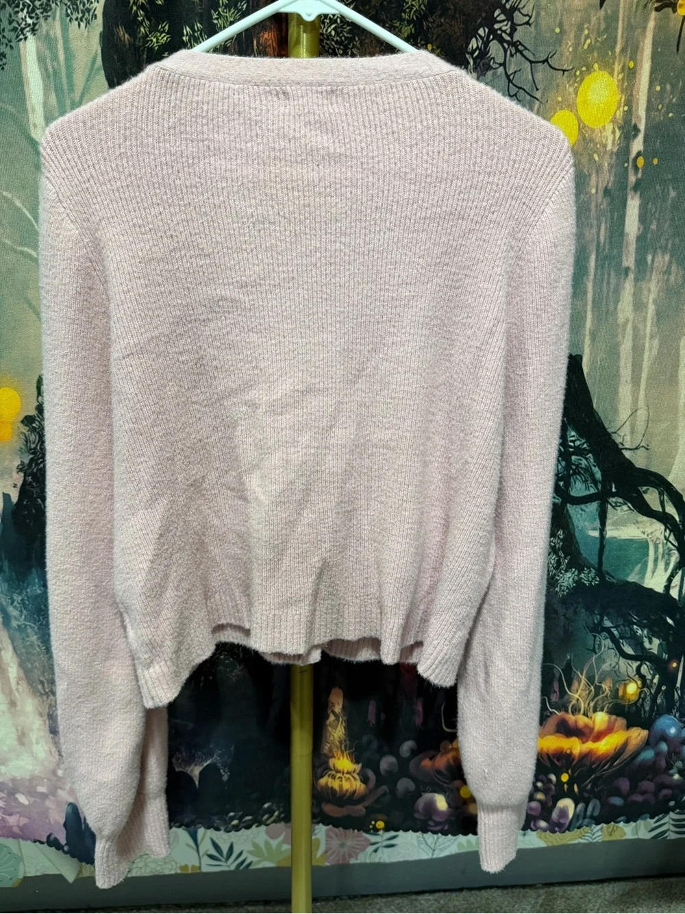 Mi Ami Size L Blush Pink Jeweled-Closure Cropped Cardigan